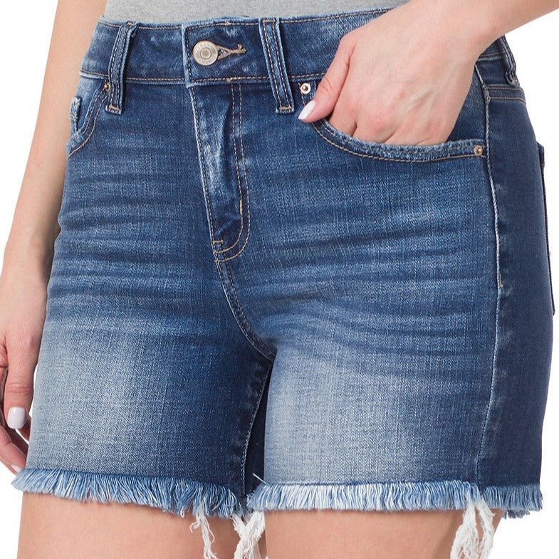 Mid Rise Raw Hem Denim Shorts - 260 Broadway Boutique