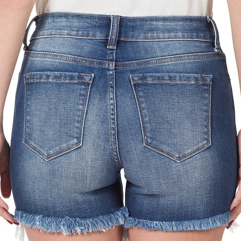 Mid Rise Raw Hem Denim Shorts - 260 Broadway Boutique