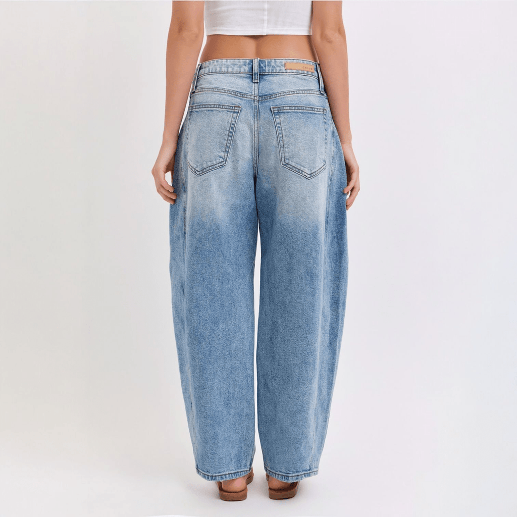 Mid - Waisted Barrel Jeans with Side Panels - 260 Broadway Boutique