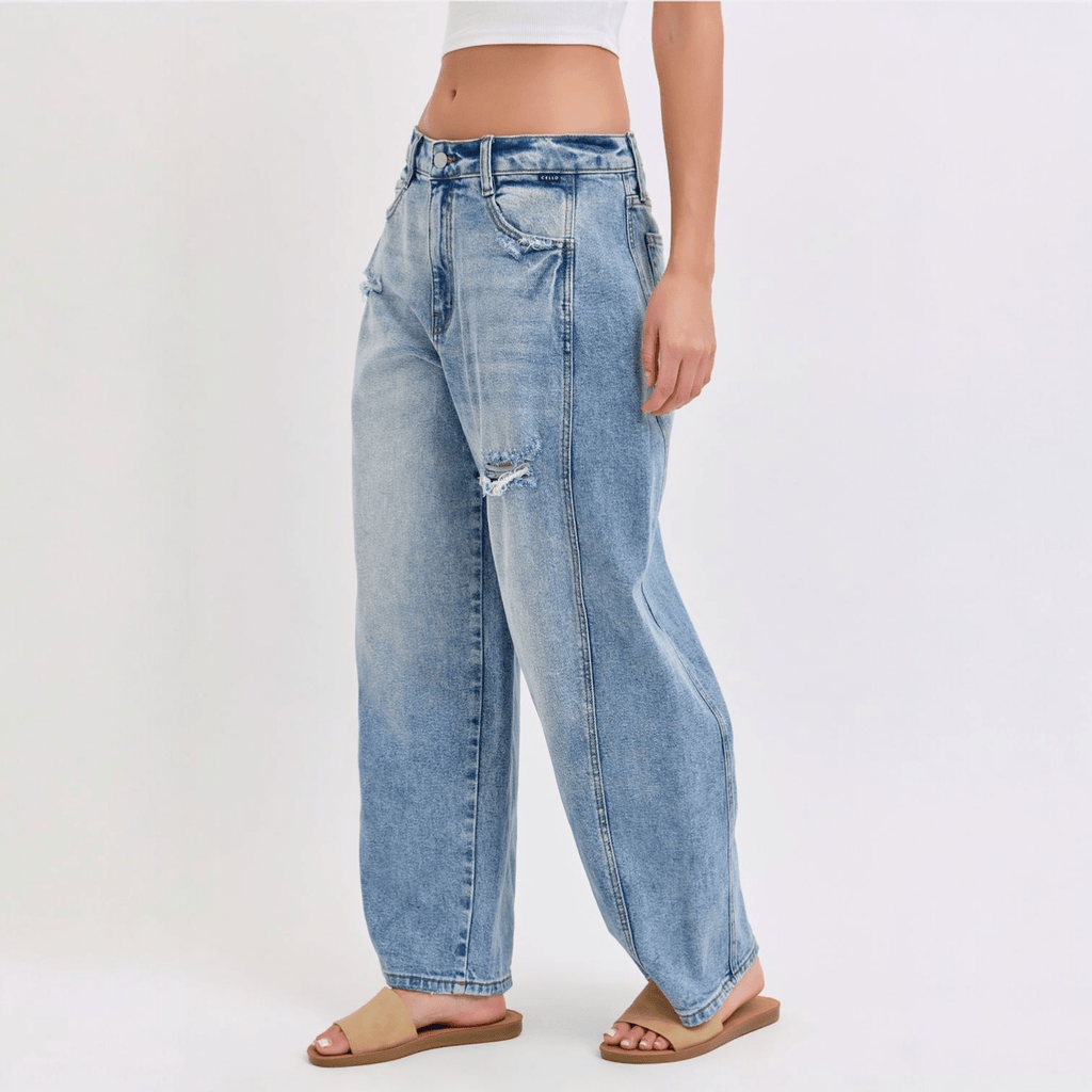 Mid - Waisted Barrel Jeans with Side Panels - 260 Broadway Boutique
