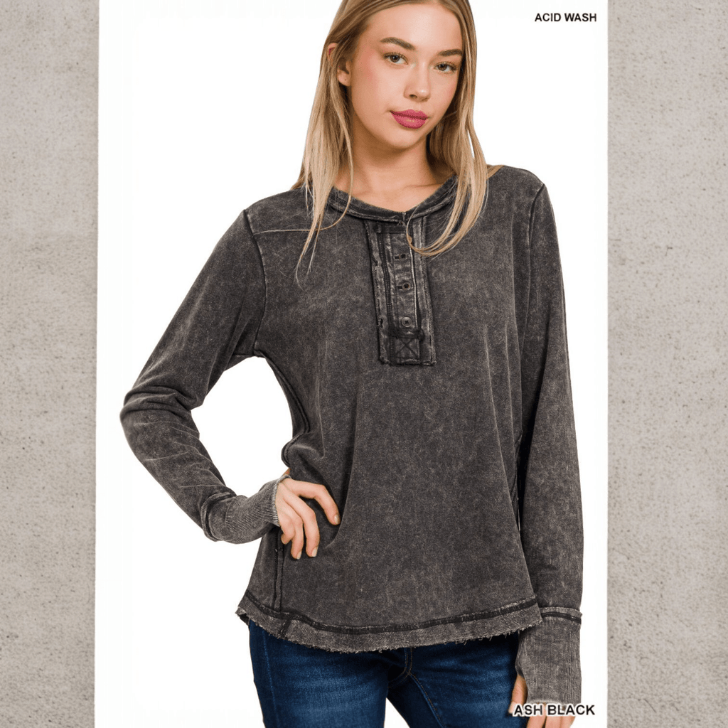 Mineral Wash Thumb Hole Cuff Top - 260 Broadway Boutique