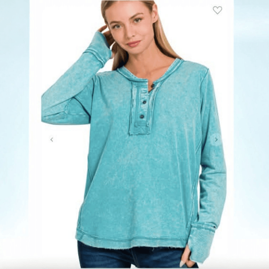 Mineral Wash Thumb Hole Cuff Top - 260 Broadway Boutique