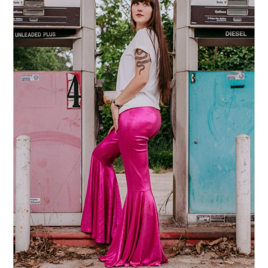 Miss Vegas Pink Metallic Bell Pants - 260 Broadway Boutique