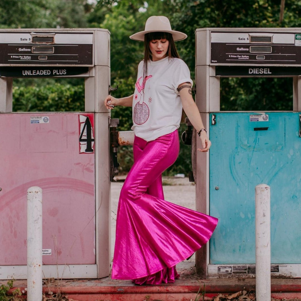 Miss Vegas Pink Metallic Bell Pants - 260 Broadway Boutique