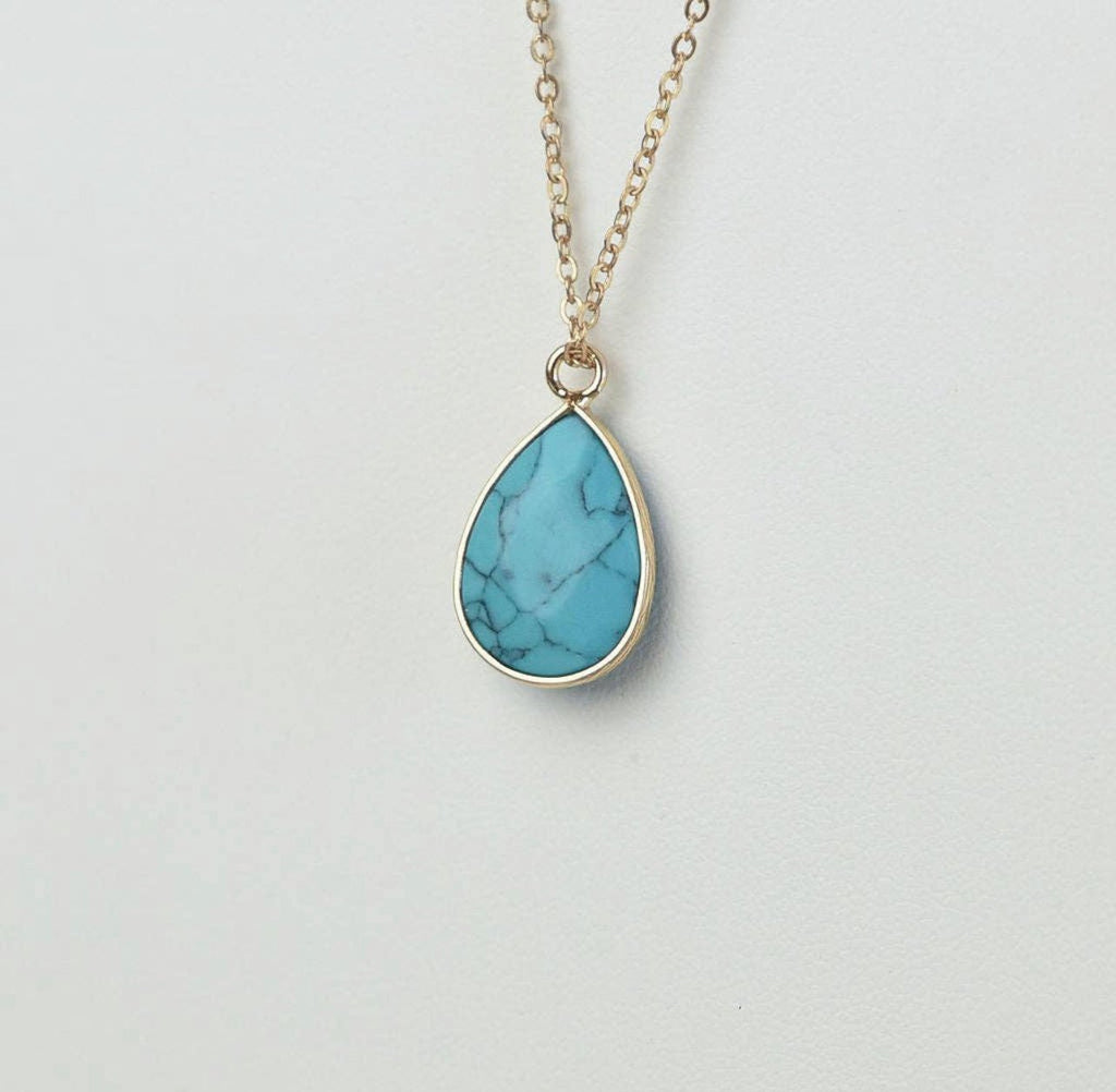 Natural Stone Tear Drop Necklace - 260 Broadway Boutique