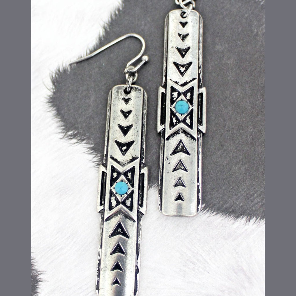 Nocona Turquoise & Silvertone Bar Necklace & Earrings (sold seperately) - 260 Broadway Boutique