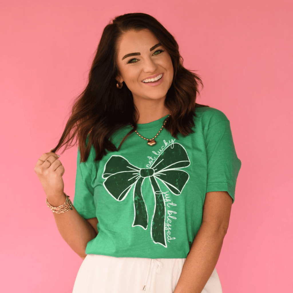 Not Lucky Just Blessed St. Patrick’s Day Bow Tee - 260 Broadway Boutique