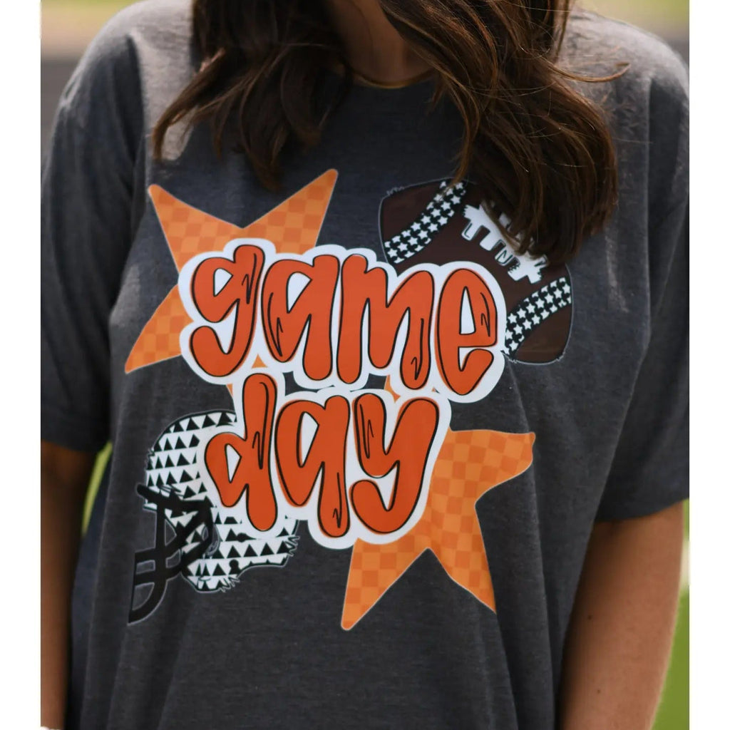 Orange Game Day Checkered Stars Tee - 260 Broadway Boutique