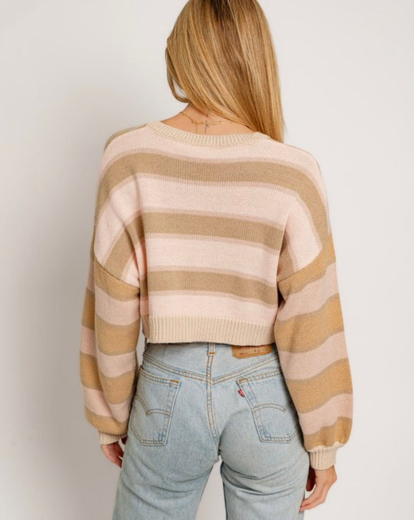 Orange/Pink Cream Cropped Sweater - 260 Broadway Boutique