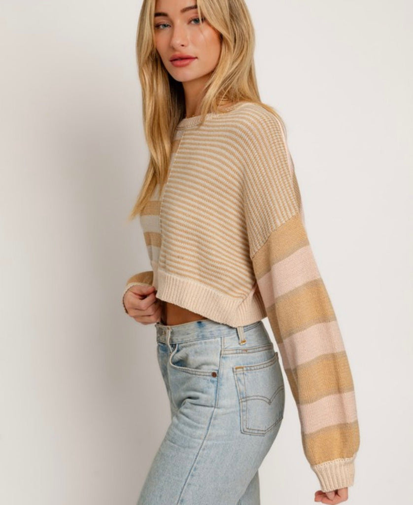 Orange/Pink Cream Cropped Sweater - 260 Broadway Boutique