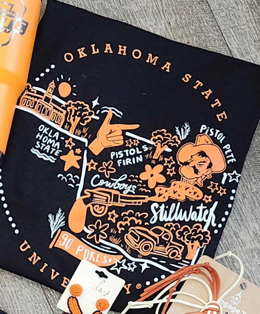 OSU Oklahoma Map Tshirt - 260 Broadway Boutique