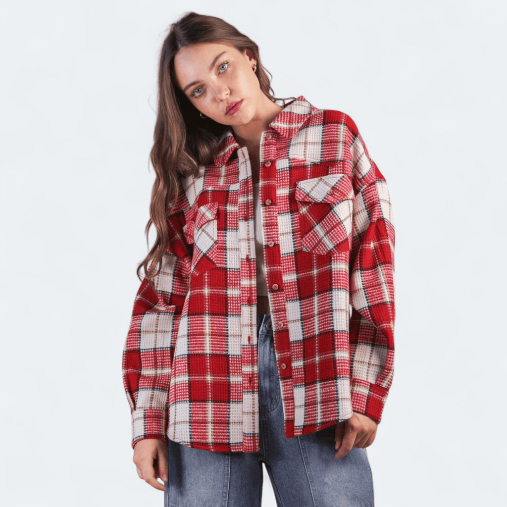 Oversized Checkered Casual Flannel Shacket Jacket - 260 Broadway Boutique