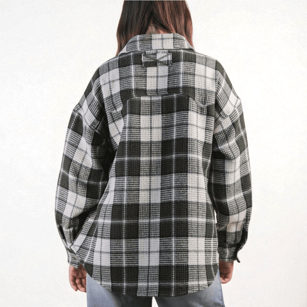 Oversized Checkered Casual Flannel Shacket Jacket - 260 Broadway Boutique