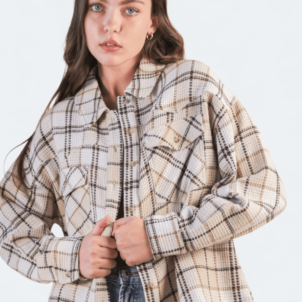 Oversized Checkered Casual Flannel Shacket Jacket - 260 Broadway Boutique