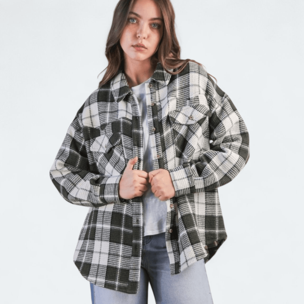 Oversized Checkered Casual Flannel Shacket Jacket - 260 Broadway Boutique