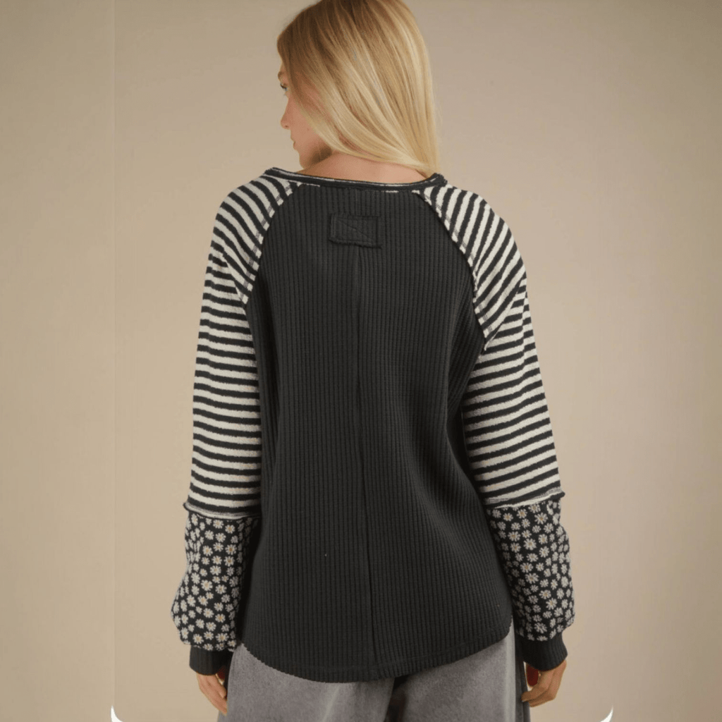 Oversized Floral & Stripe Casual Knit Top - 260 Broadway Boutique