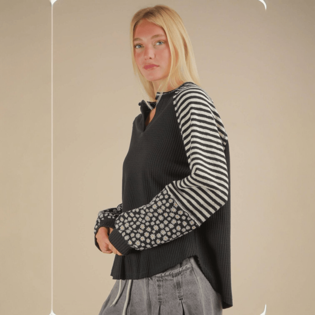 Oversized Floral & Stripe Casual Knit Top - 260 Broadway Boutique