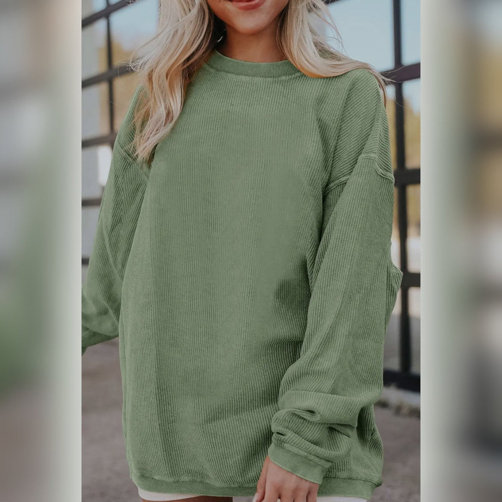 Oversized Rib Corded Sweatshirt Green - 260 Broadway Boutique