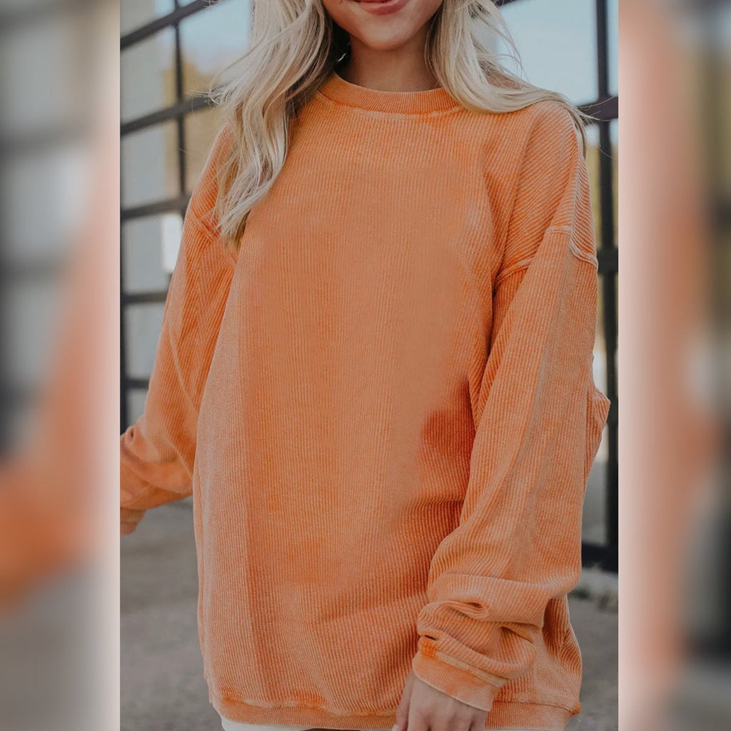 Oversized Rib Corded Sweatshirt Orange - 260 Broadway Boutique