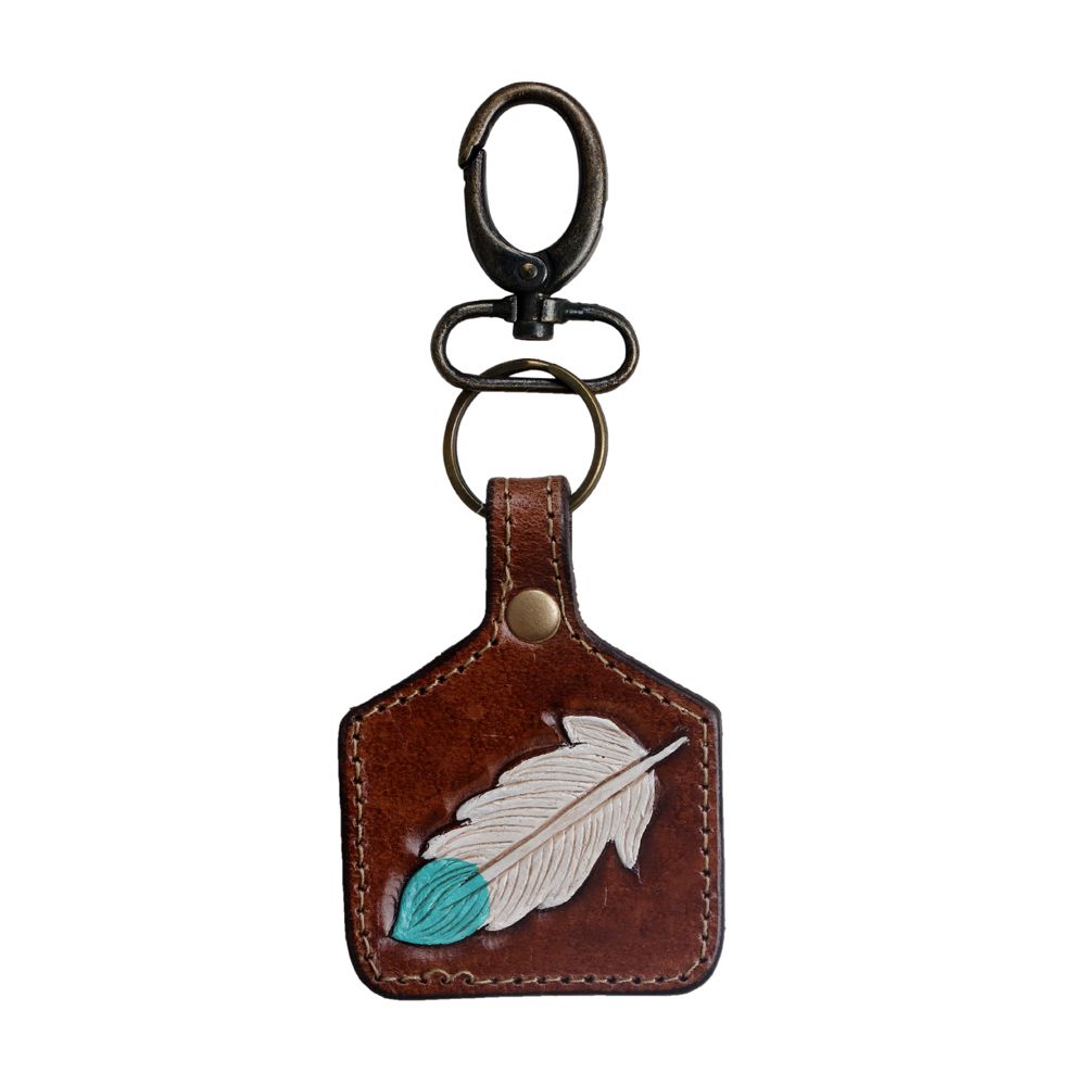 Painted Feather Leather Keychain - 260 Broadway Boutique