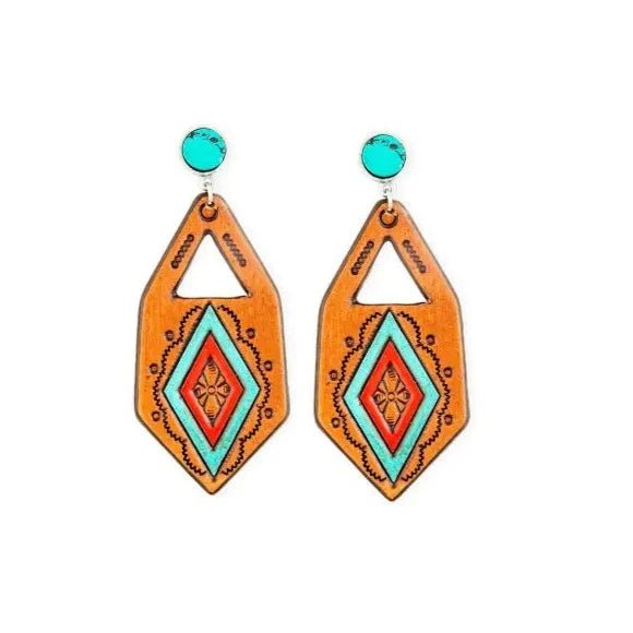 Pamarina Falls Hand - tooled Leather Earrings - 260 Broadway Boutique