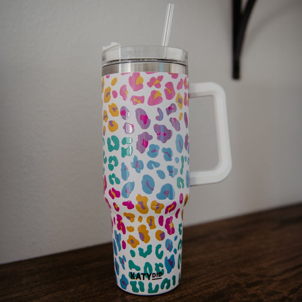 Pastel Leopard Tumbler Cup with Drinking Straw - 260 Broadway Boutique