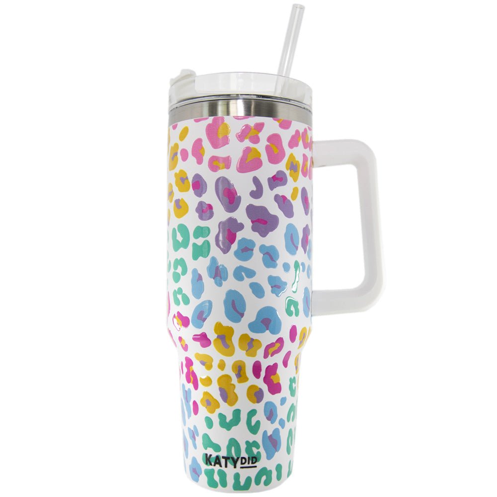 Pastel Leopard Tumbler Cup with Drinking Straw - 260 Broadway Boutique