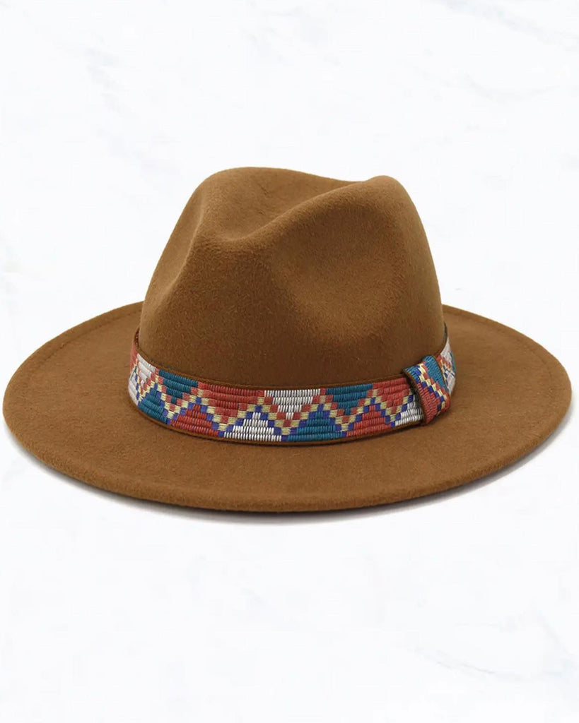 Pattern Ribbon Flat Brim Khaki - 260 Broadway Boutique