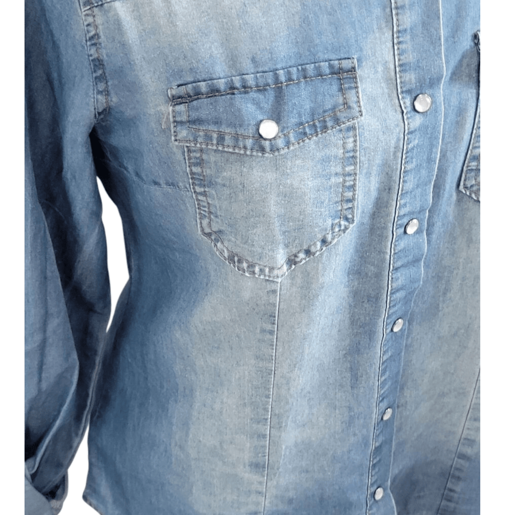 Pearl Snap ButtonUp Denim Top - 260 Broadway Boutique