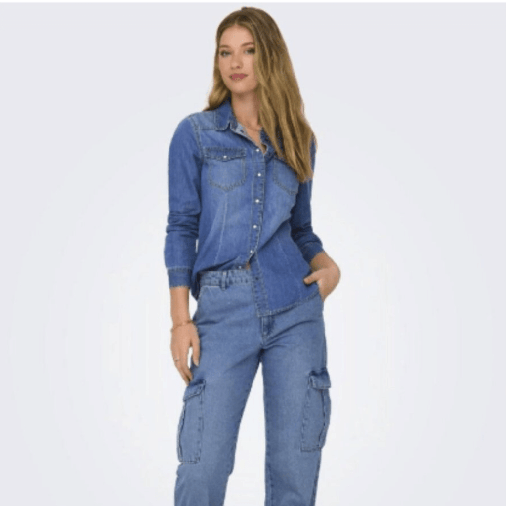 Pearl Snap ButtonUp Denim Top - 260 Broadway Boutique