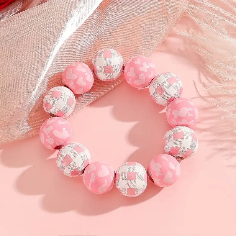 Pink Valentines Checkered/Hearts Bracelet - 260 Broadway Boutique