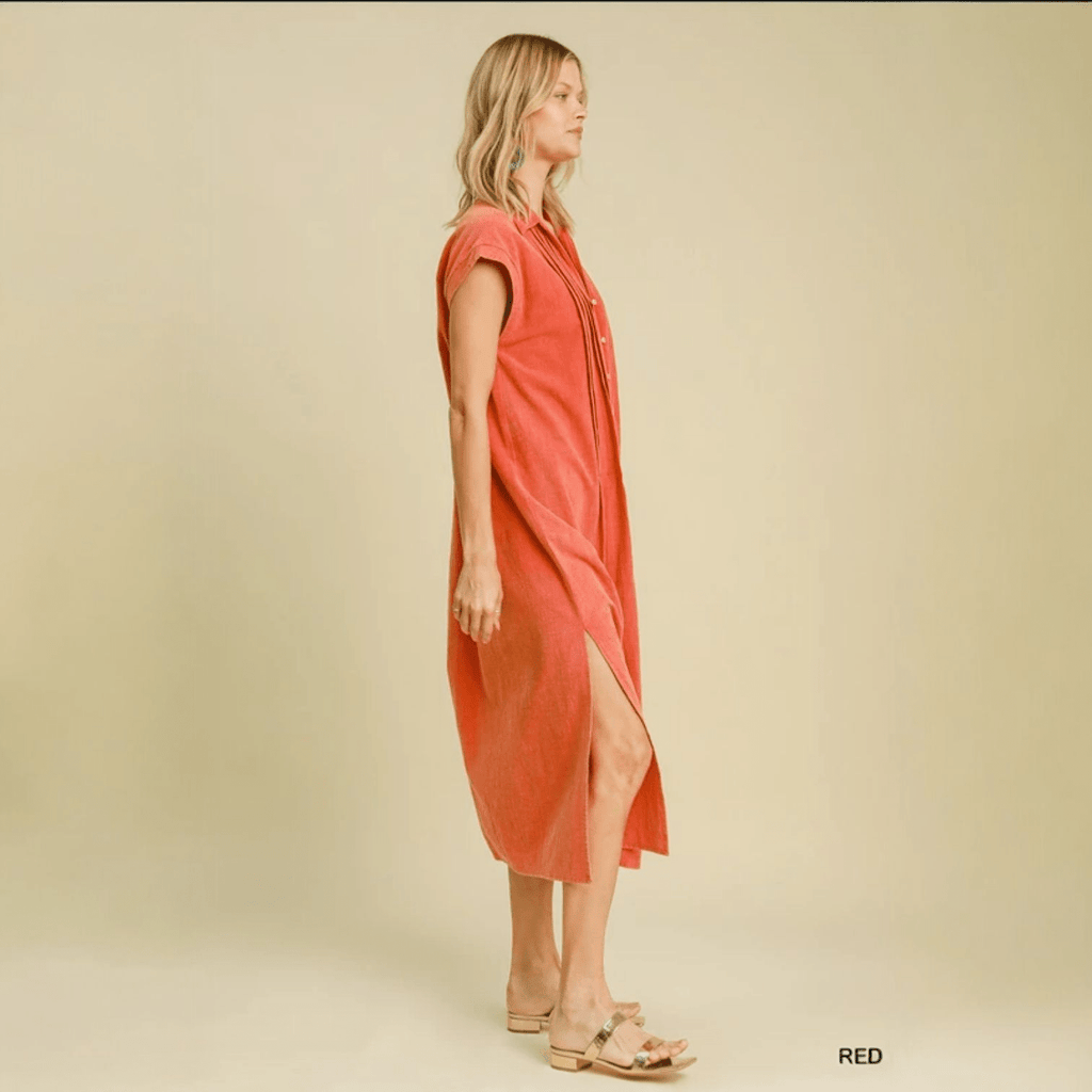 Pintucked Mineral Washed Midi Dress (2 Colors) - 260 Broadway Boutique