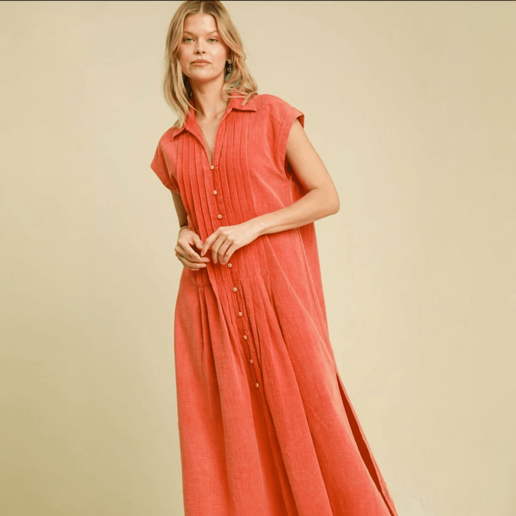 Pintucked Mineral Washed Midi Dress (2 Colors) - 260 Broadway Boutique