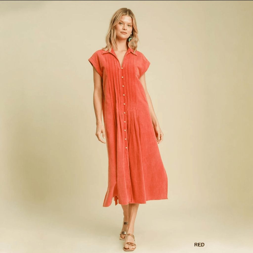 Pintucked Mineral Washed Midi Dress (2 Colors) - 260 Broadway Boutique