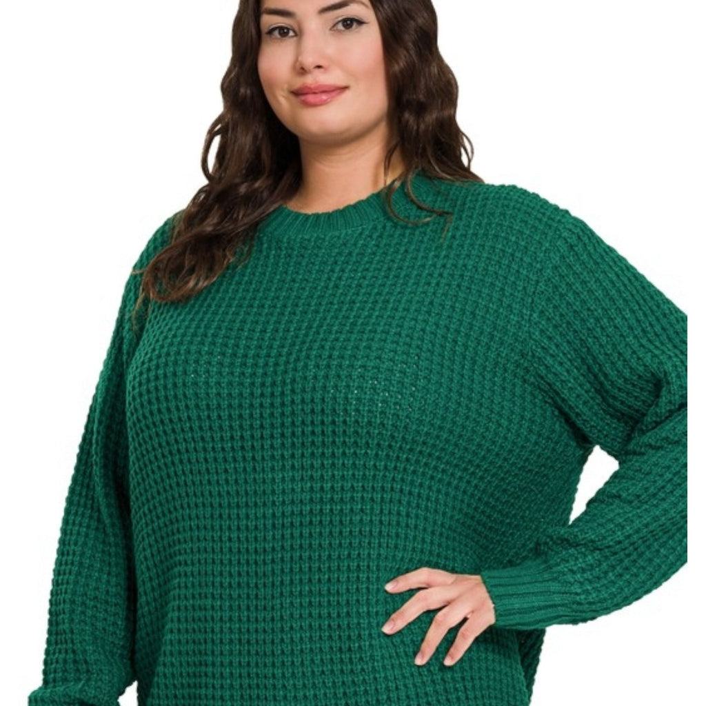 PLUS High Low Waffle Sweater (4 Colors) - 260 Broadway Boutique