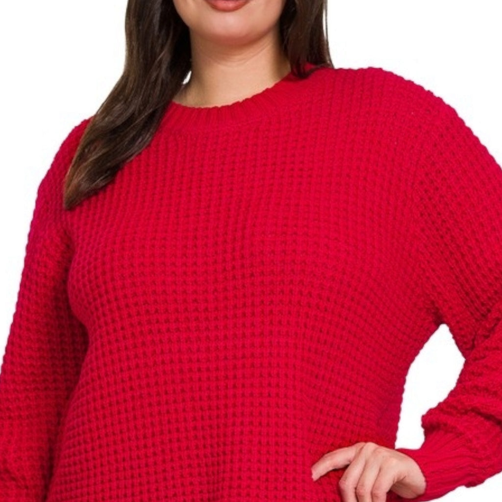 PLUS High Low Waffle Sweater (4 Colors) - 260 Broadway Boutique