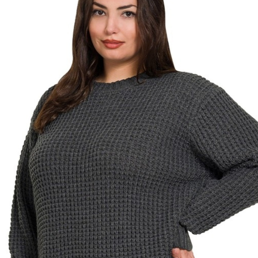 PLUS High Low Waffle Sweater (4 Colors) - 260 Broadway Boutique