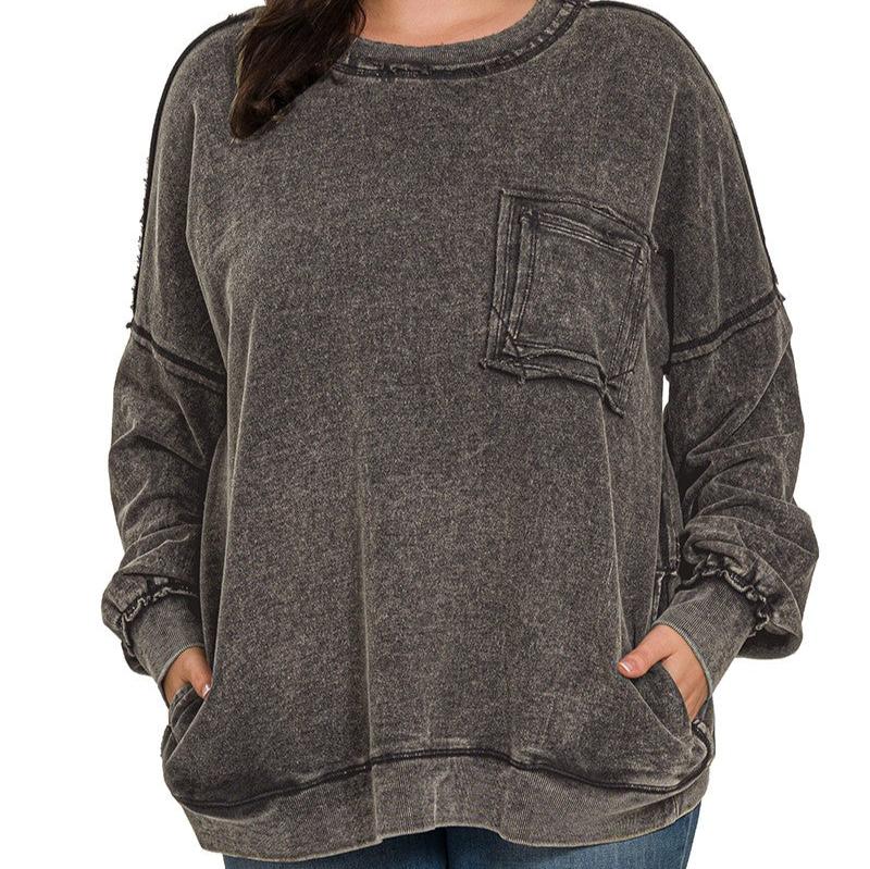 Plus Size Acid Wash Pullover (2 Colors) - 260 Broadway Boutique