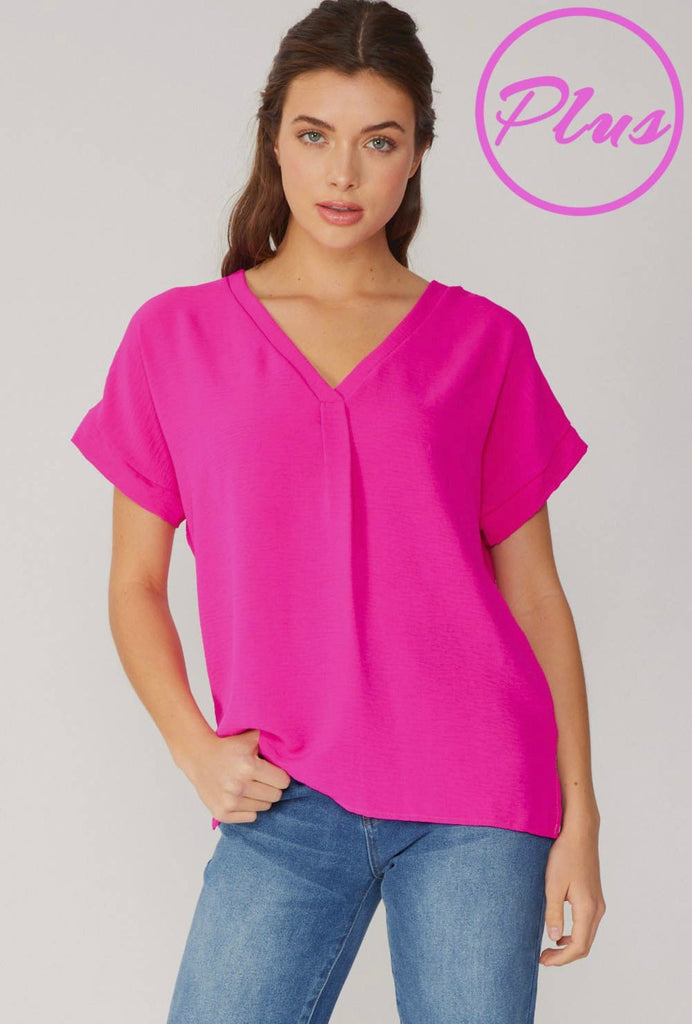 Plus Size Relaxed Fit Woven V - Neck Top (3 Colors) - 260 Broadway Boutique