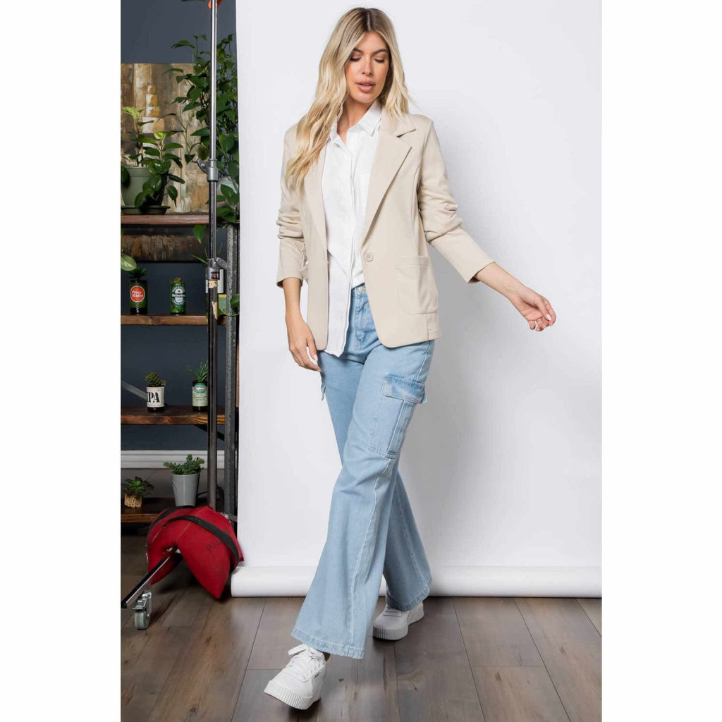 Ponte One Button Front /W Patch Pocket Blazer (4 Colors) - 260 Broadway Boutique