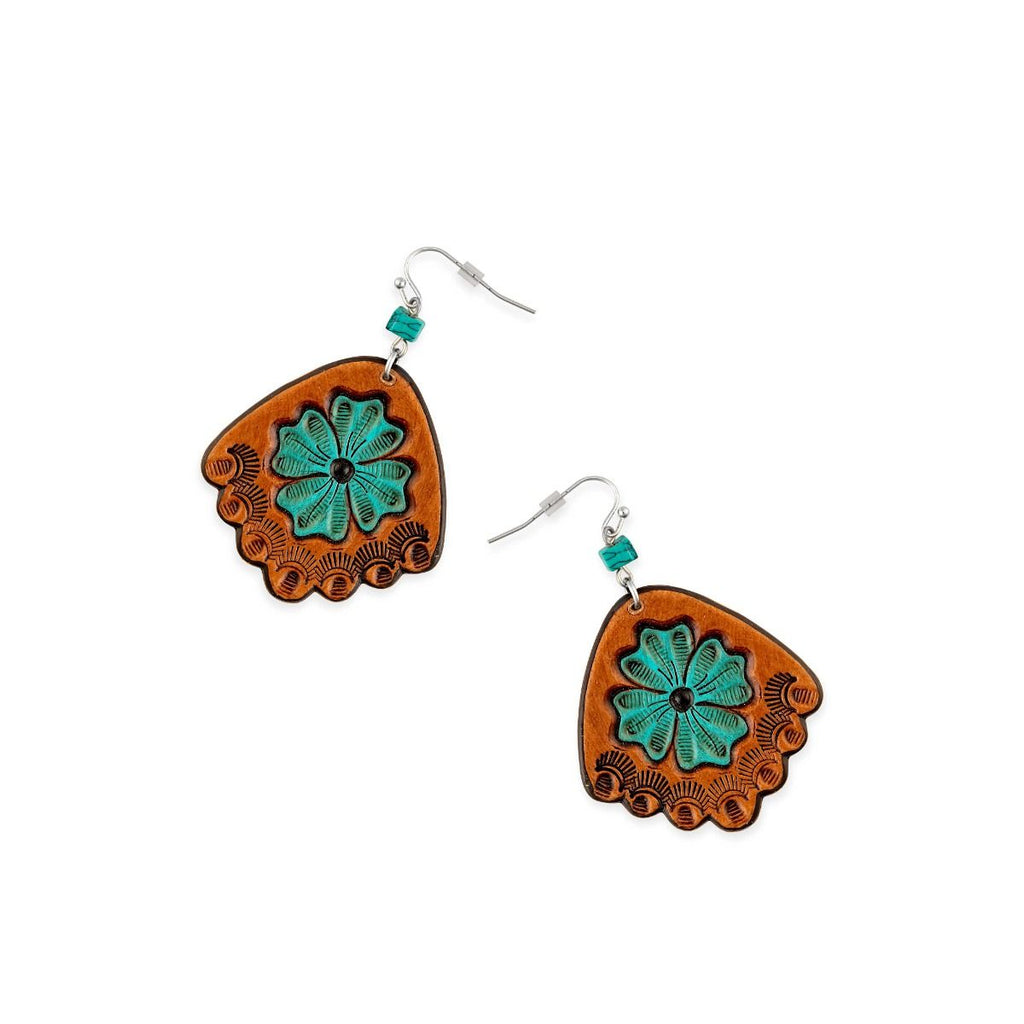 Prairie Blossom Hand - tooled Leather Earrings - 260 Broadway Boutique