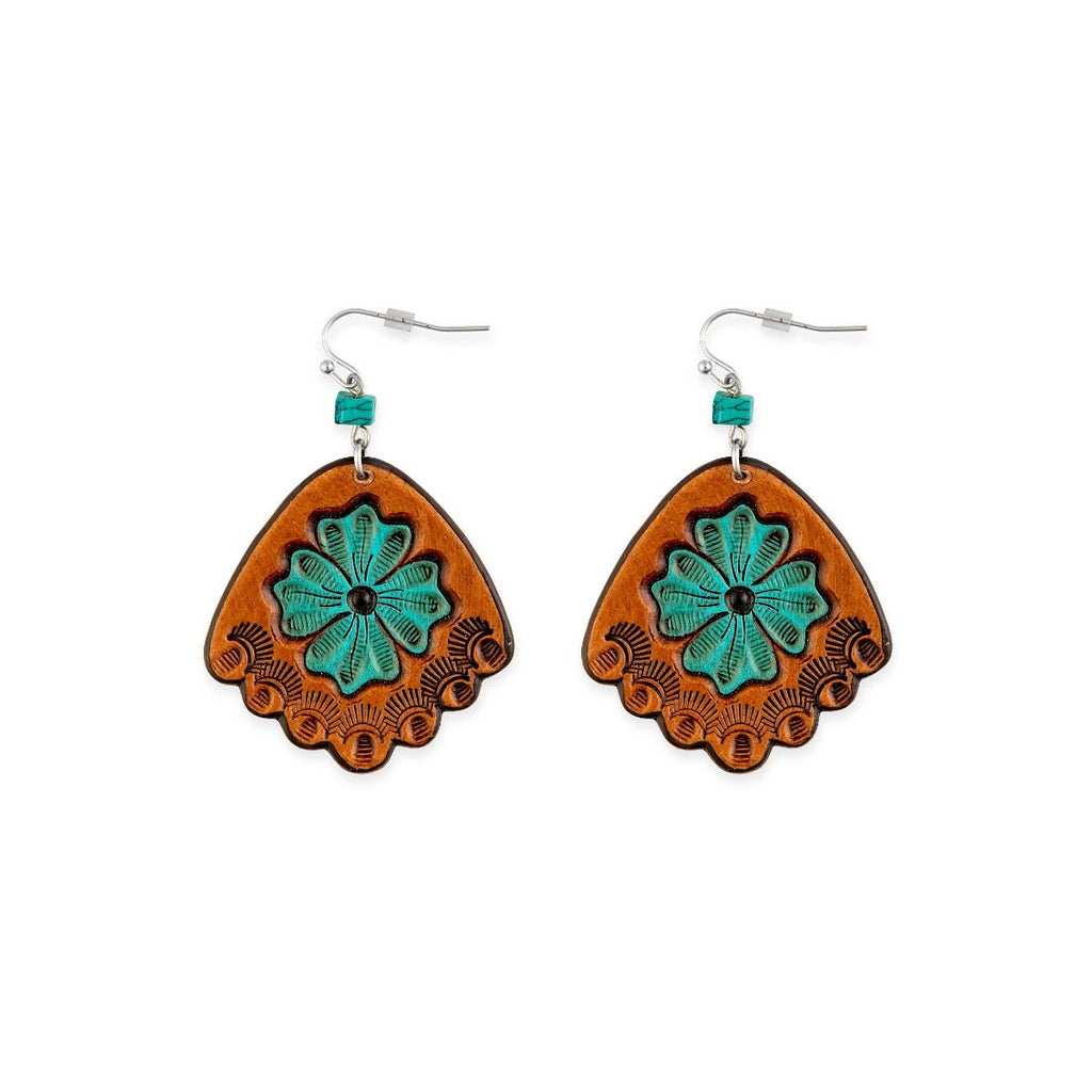 Prairie Blossom Hand - tooled Leather Earrings - 260 Broadway Boutique