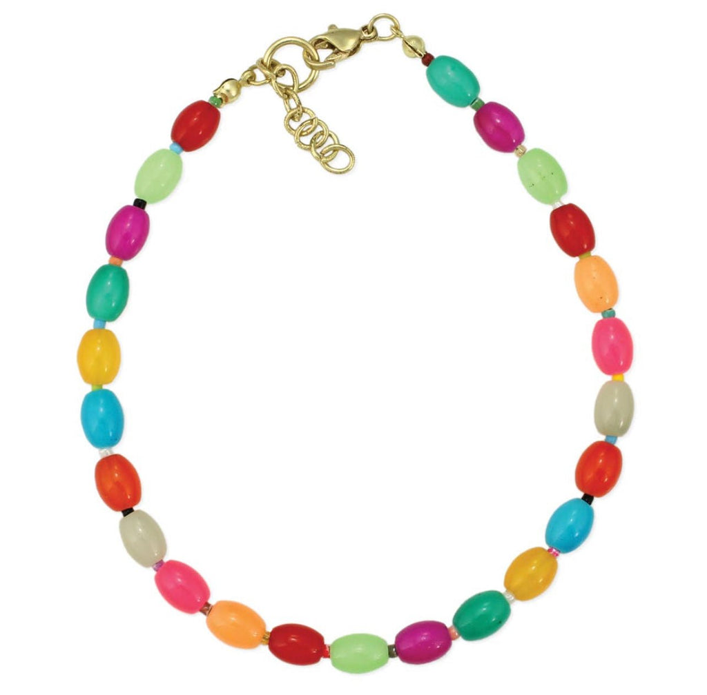 Rainbow Jelly Bean Beaded Anklet - 260 Broadway Boutique