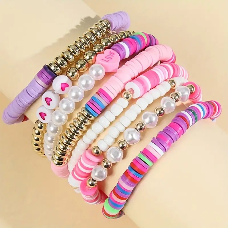 Rainbow & Pearl Beads Bracelet Set - 260 Broadway Boutique