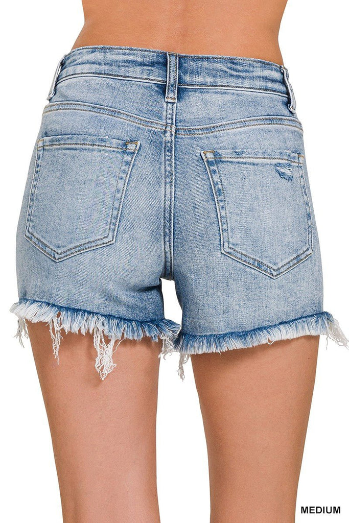 Raw Frayed Hem Ripped Denim Shorts (Light & Dark Wash) - 260 Broadway Boutique