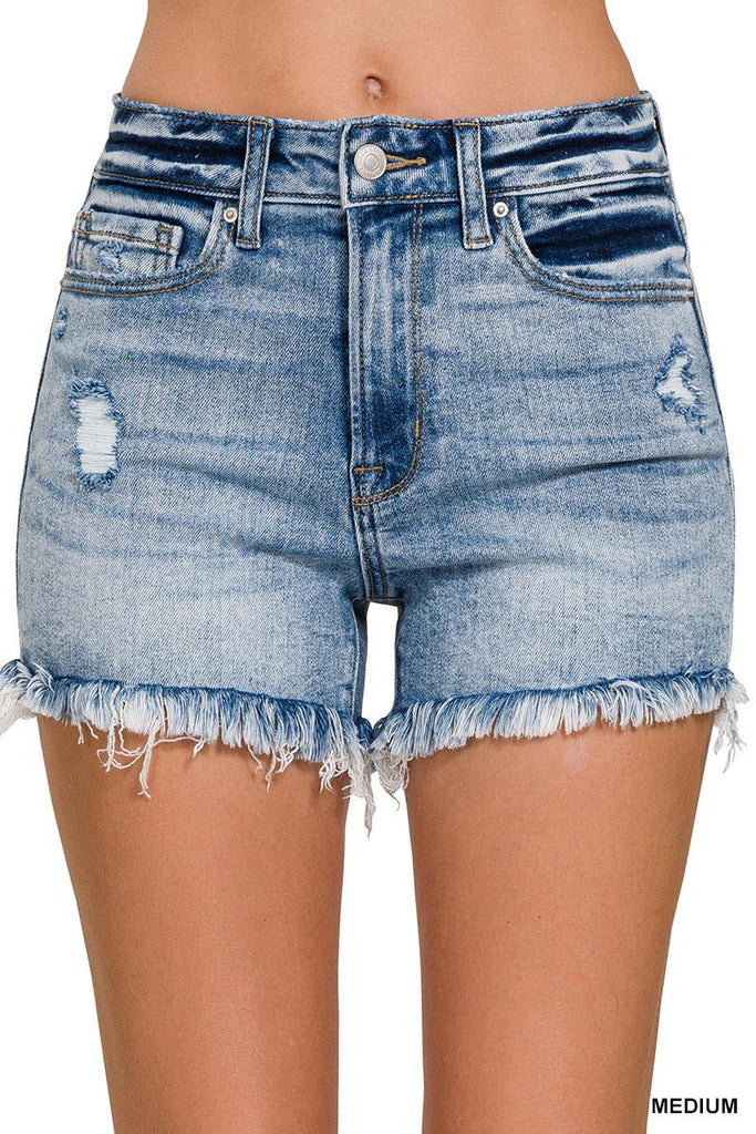 Raw Frayed Hem Ripped Denim Shorts (Light & Dark Wash) - 260 Broadway Boutique