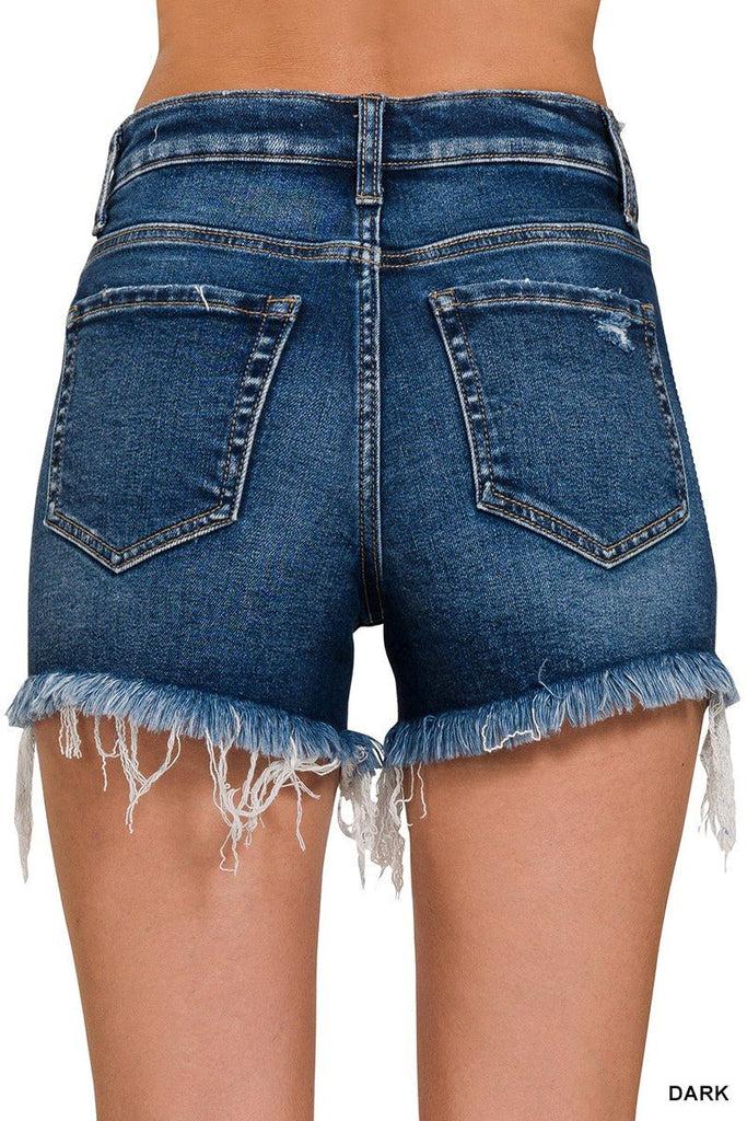 Raw Frayed Hem Ripped Denim Shorts (Light & Dark Wash) - 260 Broadway Boutique