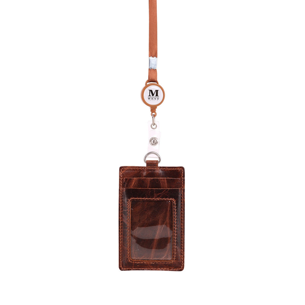 Real Leather Retractable ID Card Holder Reel Badge with Lanyard (6 Color Options) - 260 Broadway Boutique