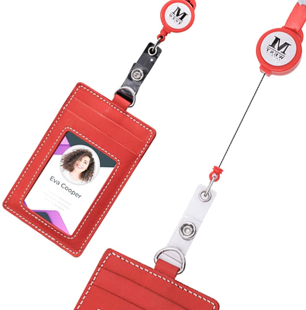 Real Leather Retractable ID Card Holder Reel Badge with Lanyard (6 Color Options) - 260 Broadway Boutique