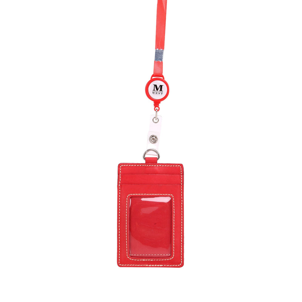 Real Leather Retractable ID Card Holder Reel Badge with Lanyard (6 Color Options) - 260 Broadway Boutique